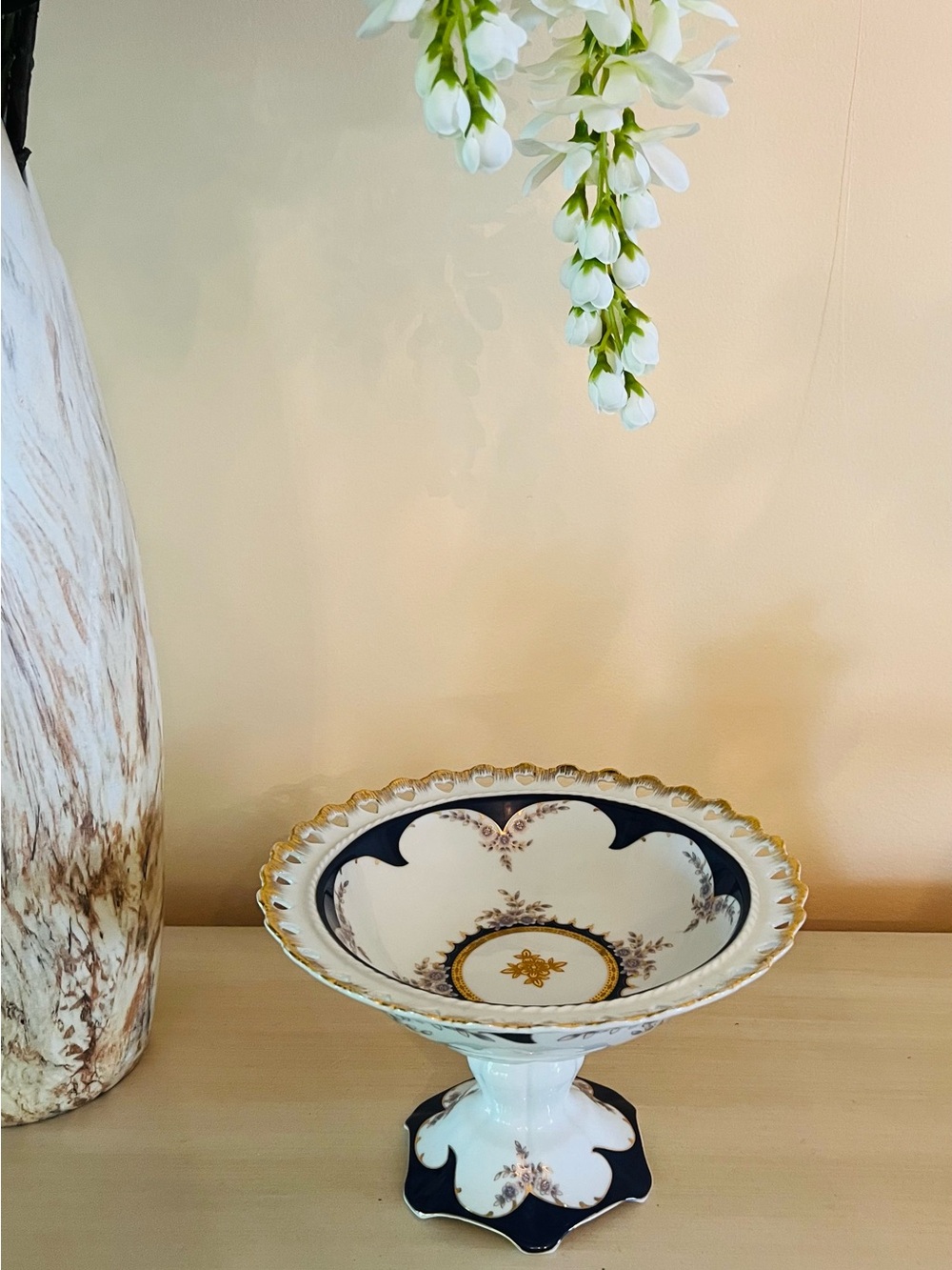 Firmamento Fine Italian 1980s Vintage Porcelain Pedestal Compote Bowl